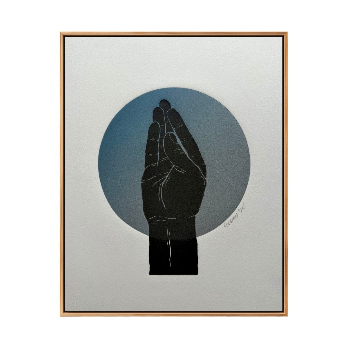 “Chef’s Kiss”. Black Fist, Silver/Blue Circle. 8x10 Art. Unmatted.