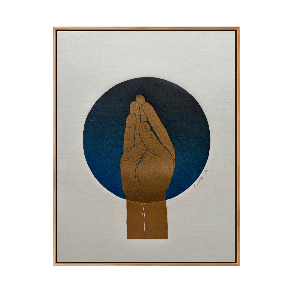 “Chef’s Kiss”. Gold Fist, Dark Blue Circle. 8x10 Art. Unmatted.