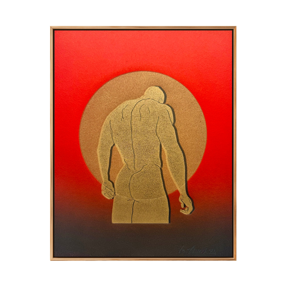 "Good Boy - No. 3". Gold Figure, Black Shadow, Red Ombre Paper. 8x10 Art.