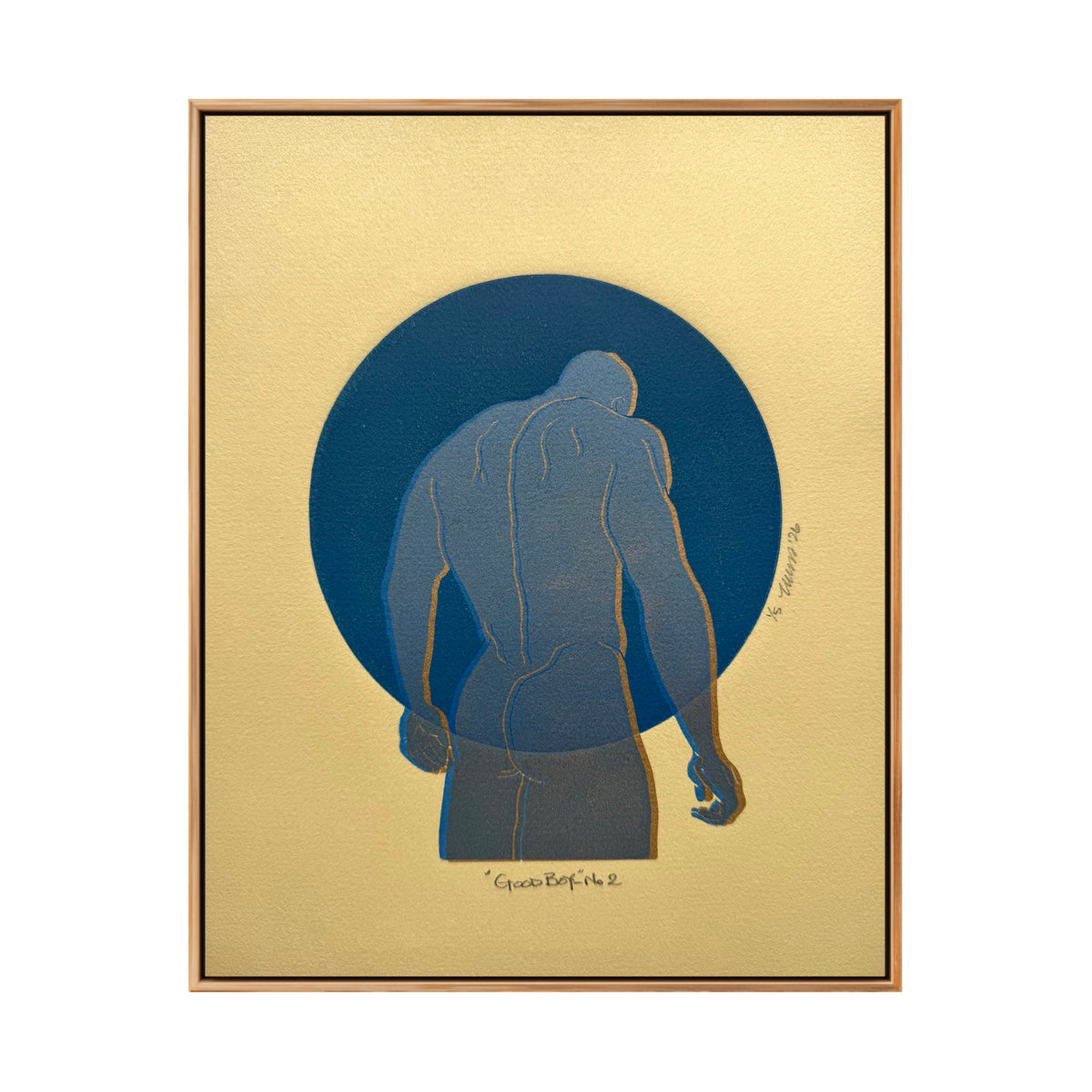 "Good Boy - No. 2”. Blue Figure, Gold Shadow. Tan Paper. 8x10 Art. Unmatted.