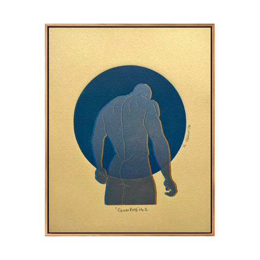 "Good Boy - No. 2”. Blue Figure, Gold Shadow. Tan Paper. 8x10 Art. Unmatted.
