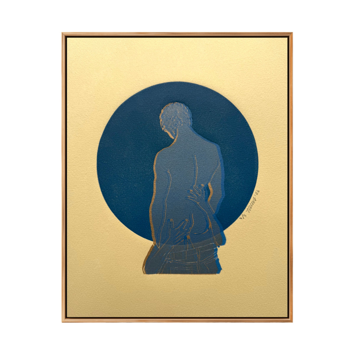“Boys Will Be Boys - No. 10”. Blue Figure, Gold Shadow. Tan Paper. 8x10 Art. Unmatted.