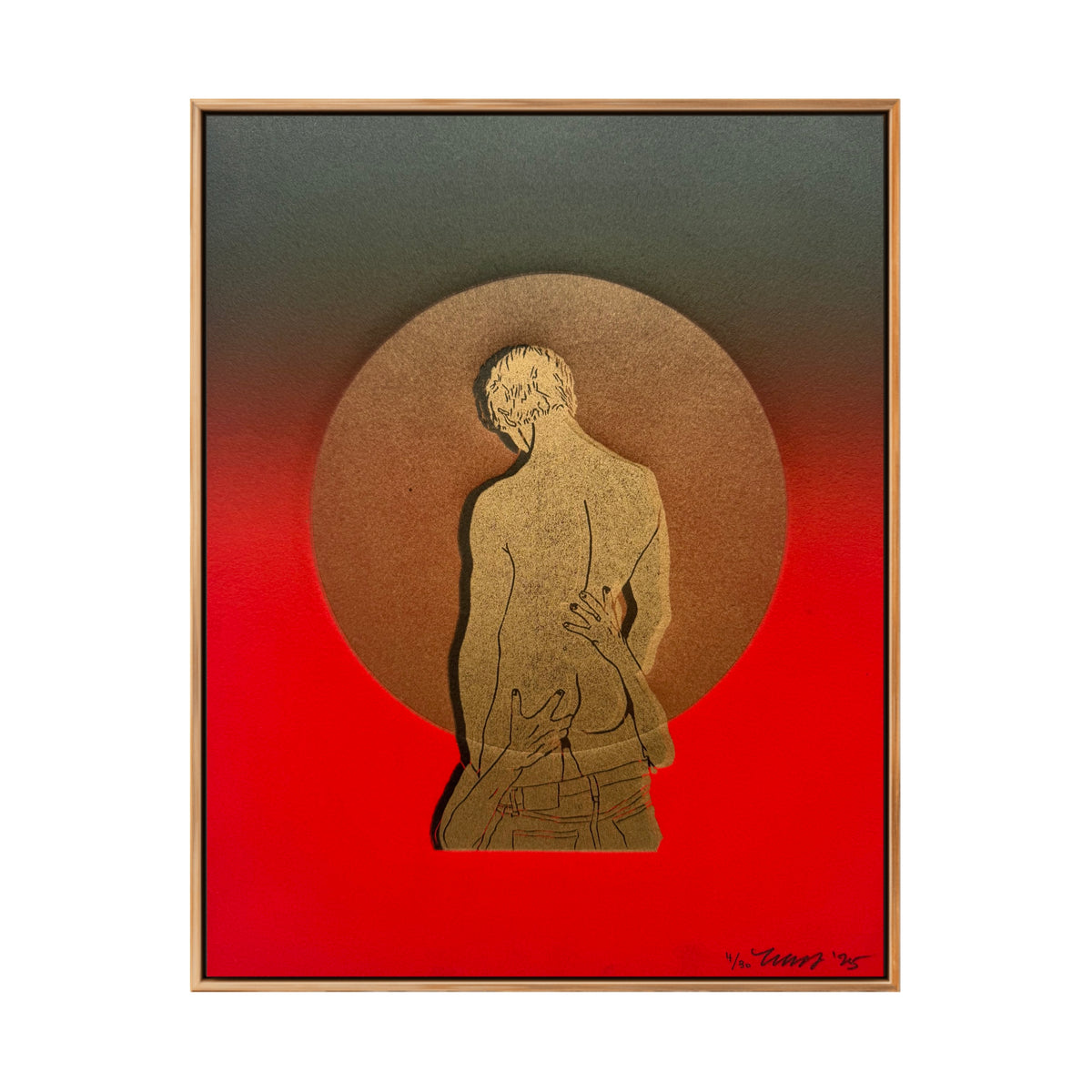“The Gold Standard - No. 5”. Gold Figure, Black Shadow. Red Ombre Paper. 8x10 Art. Unmatted.