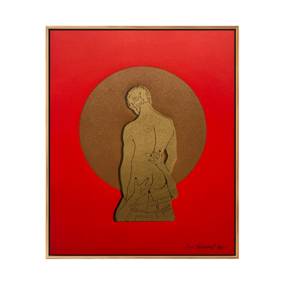 “The Gold Standard - No. 3. Gold Figure, Black Shadow. Red Paper. 8x10 Art. Unmatted.