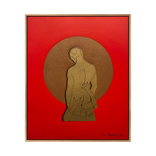 “The Gold Standard - No. 3. Gold Figure, Black Shadow. Red Paper. 8x10 Art. Unmatted.
