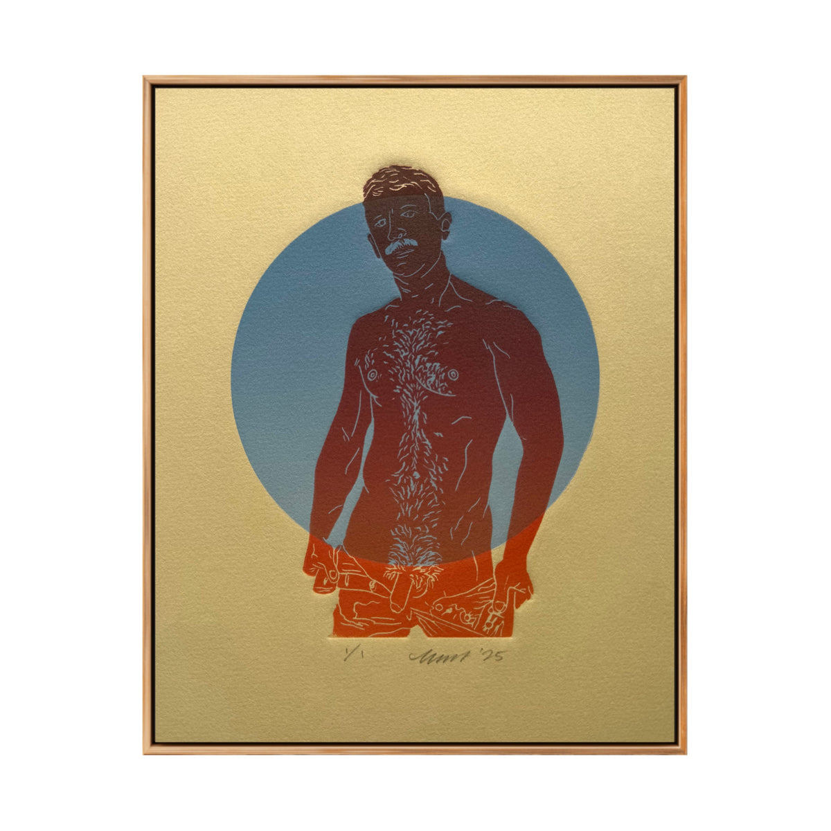 “Daddy”. Red Figure, Blue Circle. Tan Paper. 8x10 Art. Unmatted.