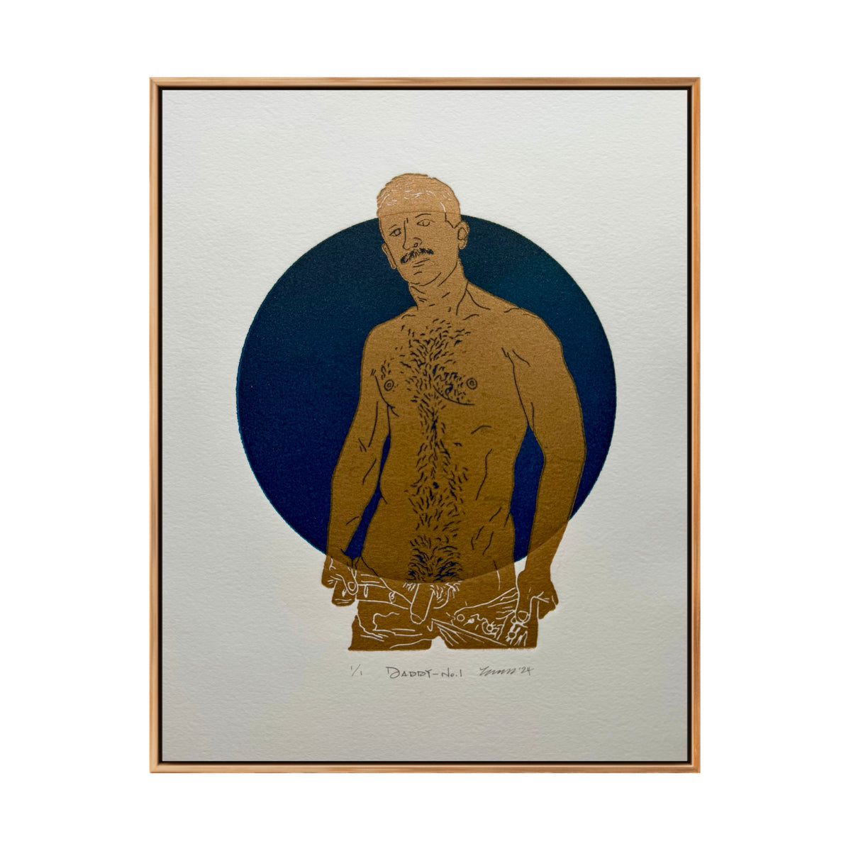 “Daddy - No. 1”. Gold Figure, Blue Circle. 8x10 Art. Unmatted.
