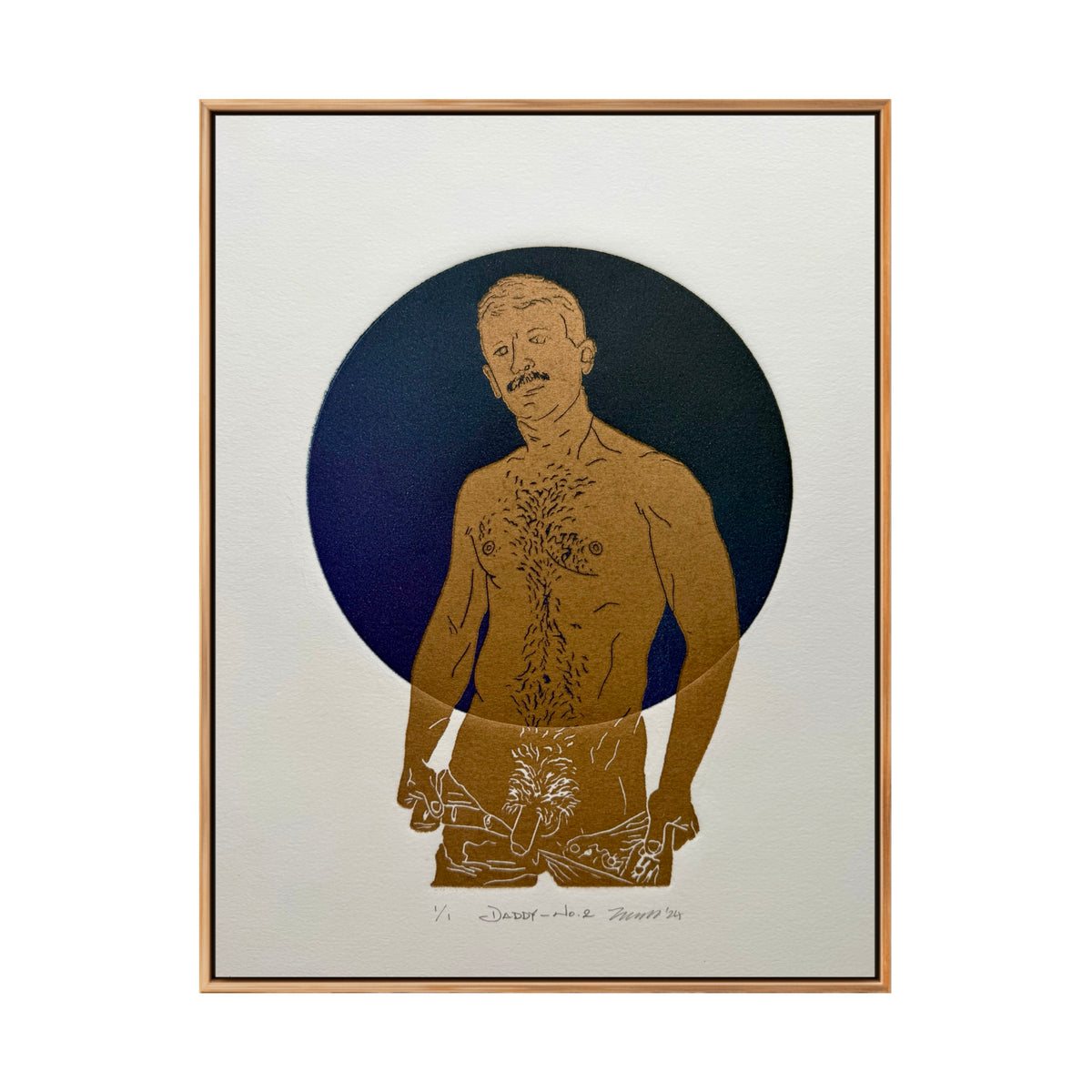 “Daddy - No. 2”. Gold Figure, Dark Blue-Deep Purple Circle. 8x10 Art. Unmatted.