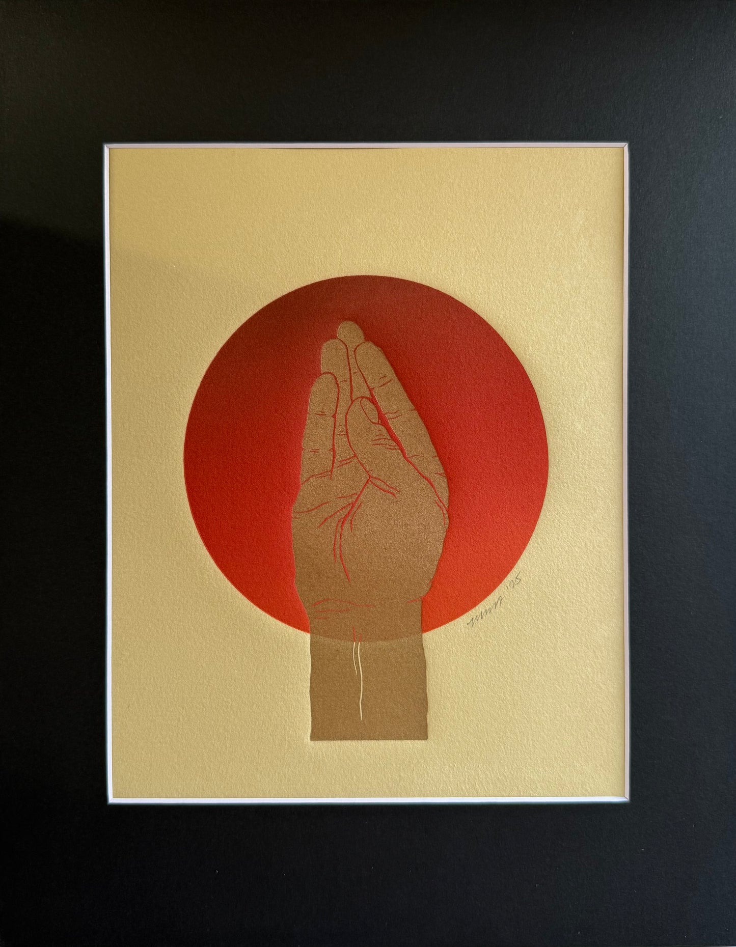 Gold “Queen’s Wave”. Red Circle. 8x10 Art in 11x14 Mat.